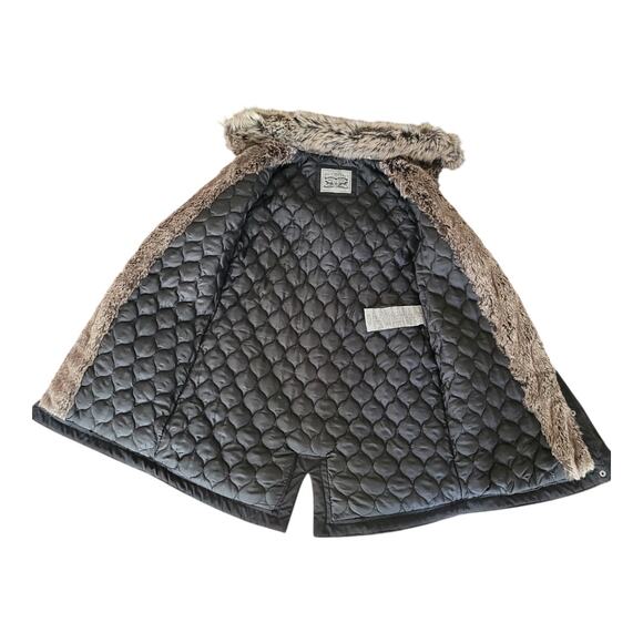 Levi's Black Arctic Cloth Shortie Parka Jacket with Faux Fur Hood Women's XS NWT - Picture 8 of 15